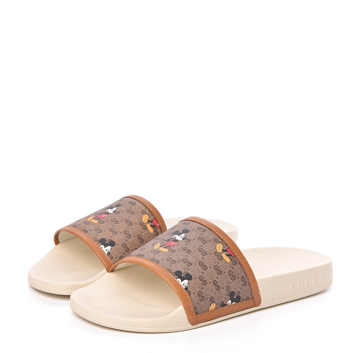 X DISNEY Mini Vintage GG Supreme Monogram Mickey Mouse Womens Slide Sandals 37 Beige Vintage Sun Oil