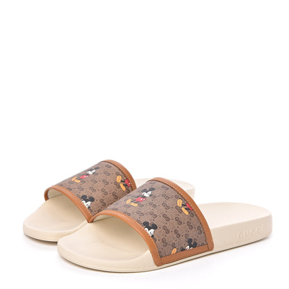 Gucci X DISNEY Mini Vintage GG Supreme Monogram Mickey Mouse Womens Slide Sandals 37 Beige Vintage Sun Oil 3 of 11