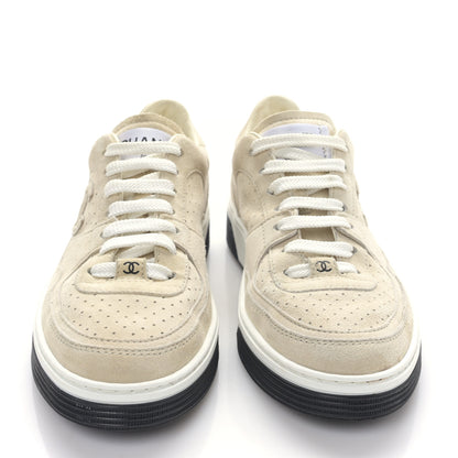 Chanel Suede Womens CC Sneakers 36 Beige 2 of 8