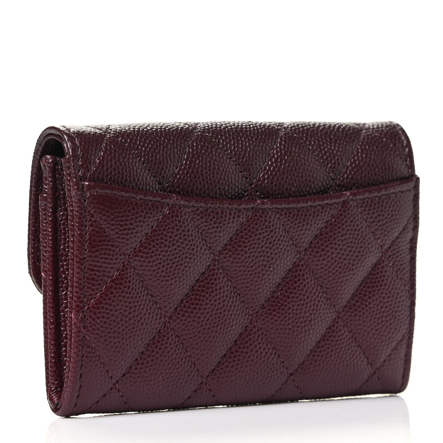 Caviar Quilted Flap Card Holder Wallet Burgundy