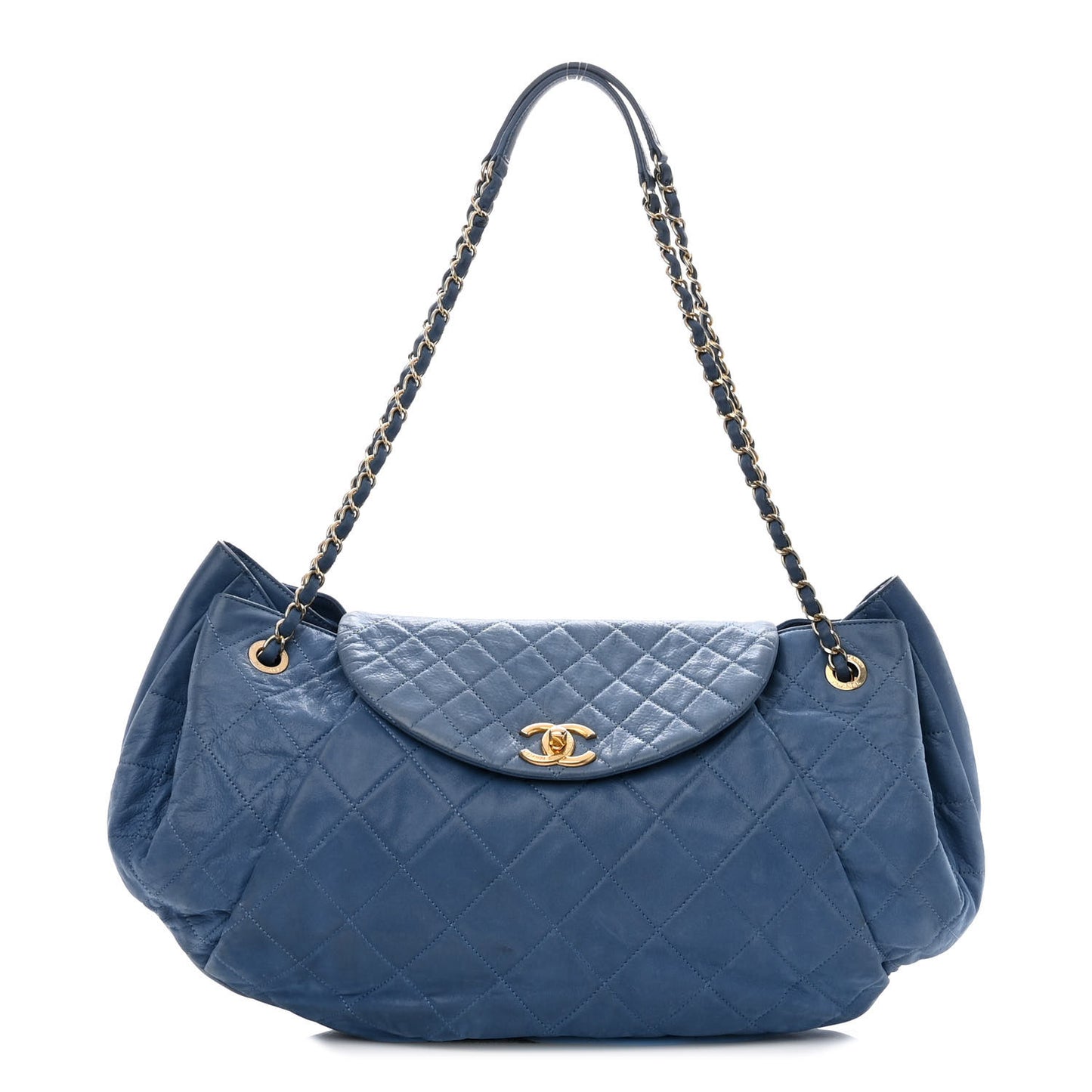 Iridescent Calfskin Chic Quilt Accordion Flap Bag Blue