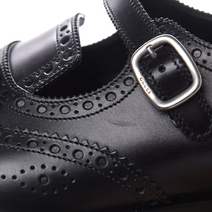 Gucci Calfskin Bee Embroidered Mens Queercore Brogue Wingtip Monk Strap Loafers 10.5 Black 11 of 14