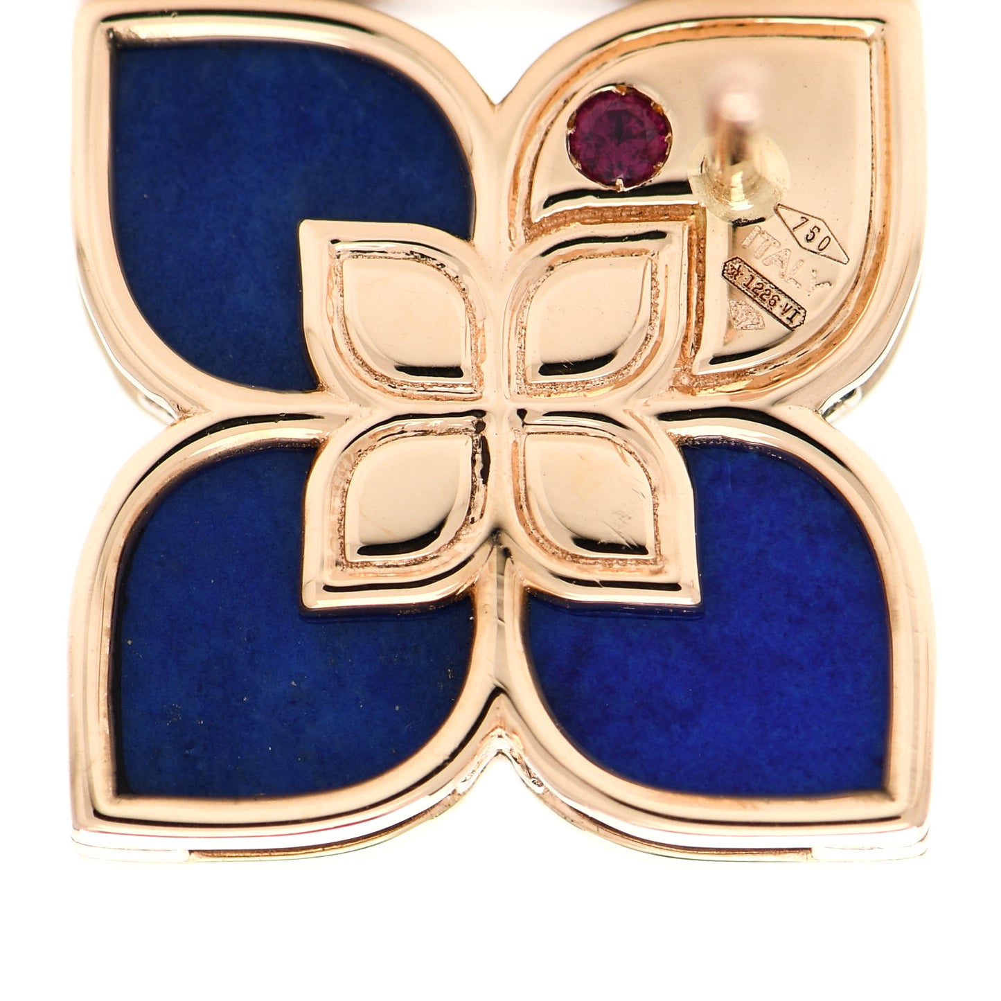 18K Rose Gold Diamond Lapis Venetian Princess Flower Stud Earrings