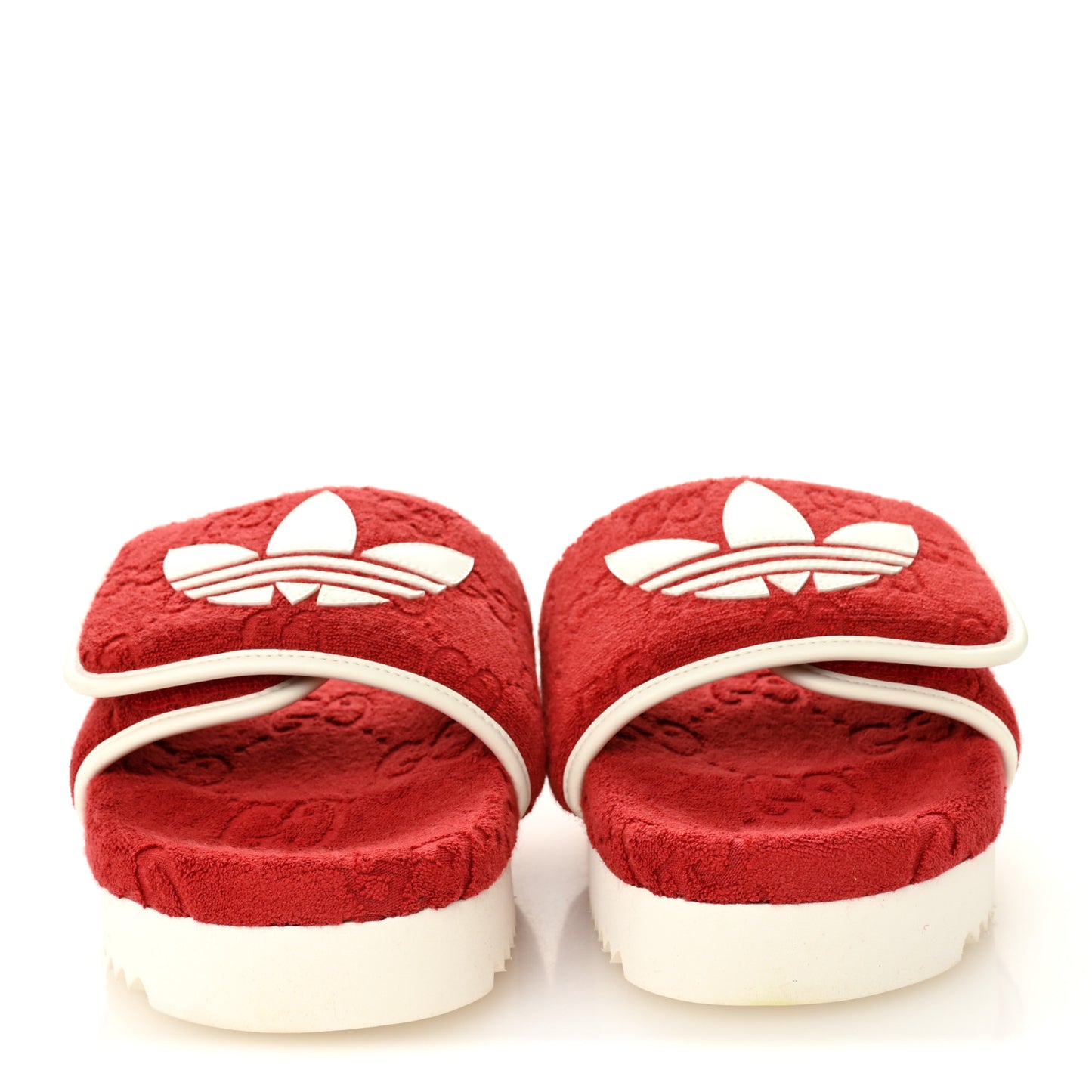 X ADIDAS Terry Cloth GG Monogram Womens Platform Sandals 41 Maple Red Off White