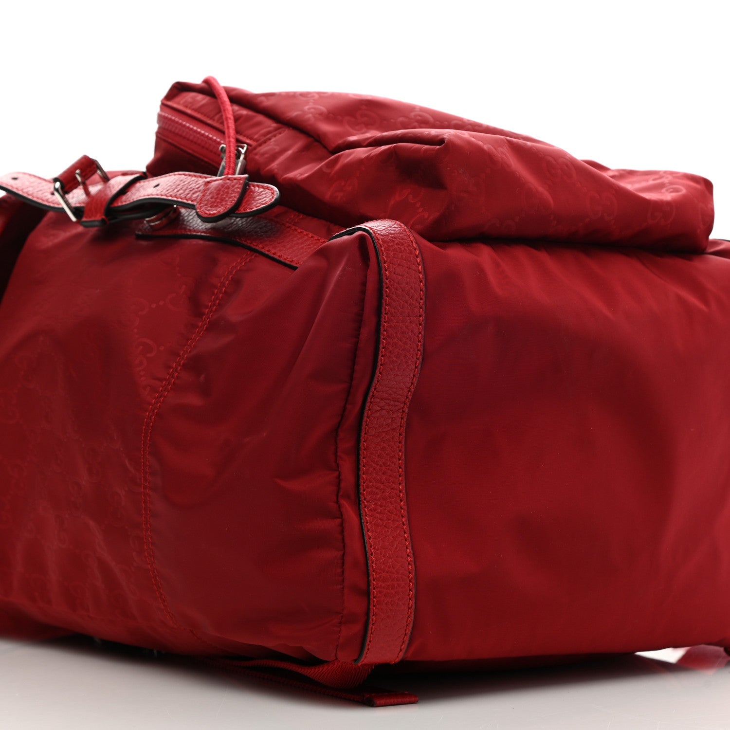 Gucci Nylon Monogram Dollar Calfskin Medium Light Double Buckle Backpack Vibrant Red 9 of 10