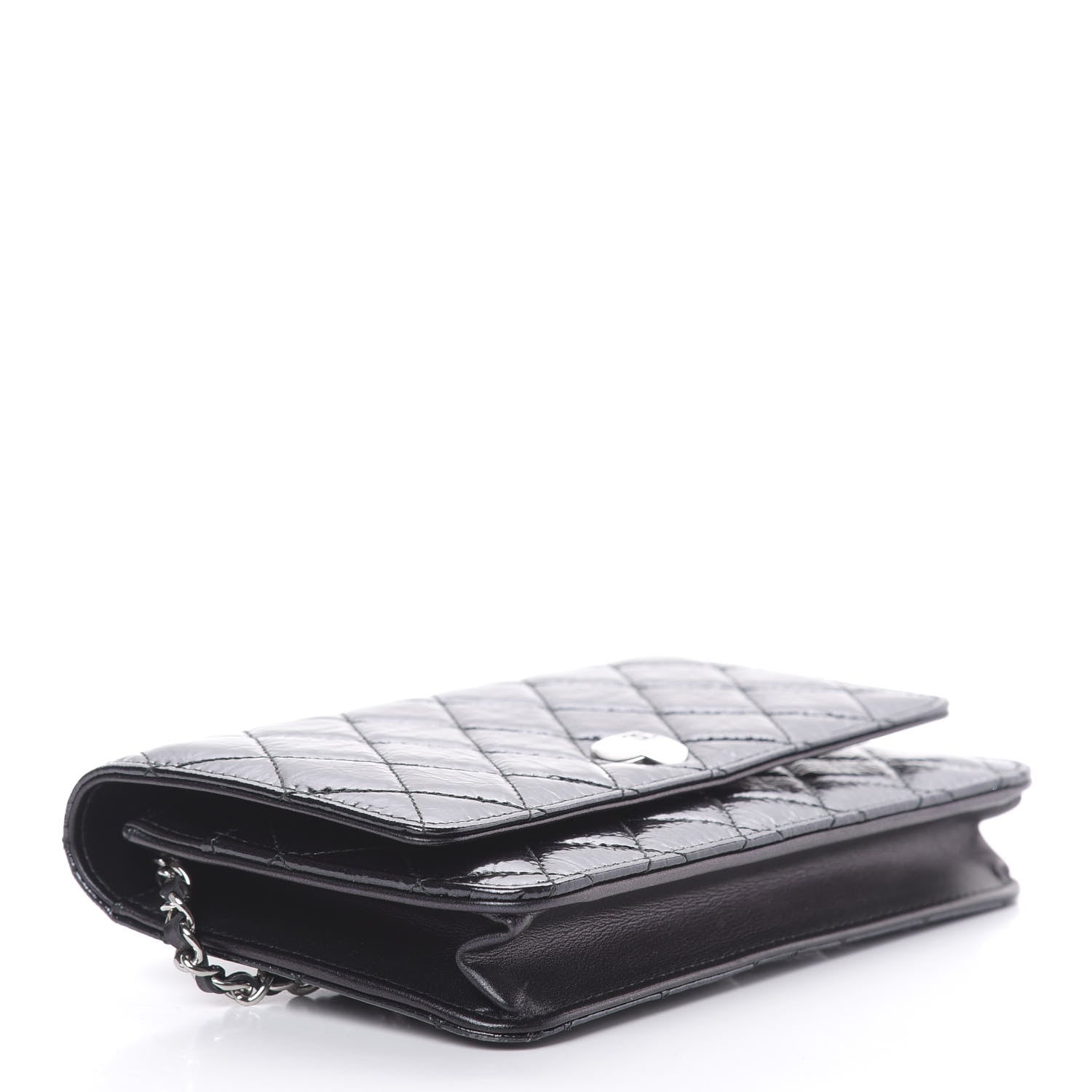 Chanel Patent Metallic Crumpled Calfskin Quilted Wallet On Chain WOC Navy 4 of 12