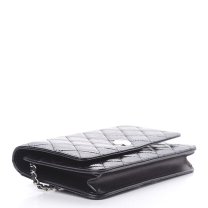 Chanel Patent Metallic Crumpled Calfskin Quilted Wallet On Chain WOC Navy 4 of 12