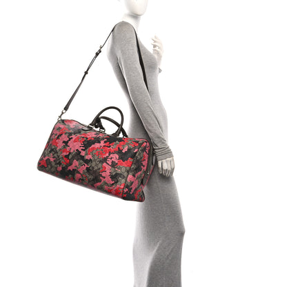 Gucci GG Supreme Monogram Camouflage Textured Dollar Calfskin Medium Savoy Duffle Bag Beige Pink Red 2 of 10