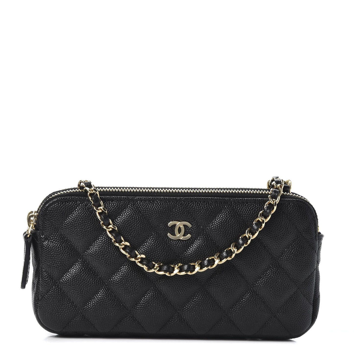 Caviar Quilted Small Clutch With Chain Black