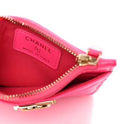 Chanel Patent Chevron Quilted Boy Zip Card Holder Neon Pink 5 of 9