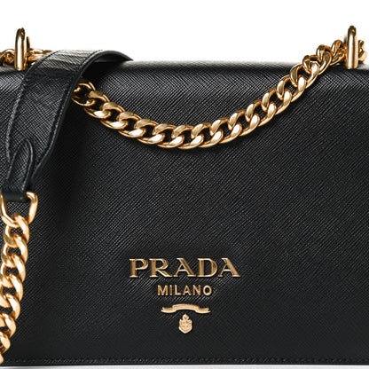 Prada Saffiano Soft Calfskin Chain Crossbody Bag Black 7 of 9