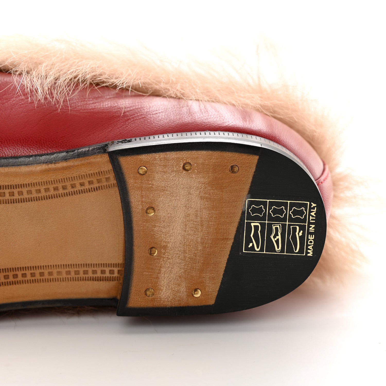 Gucci Malaga Kid Fur Womens Jordaan Loafers 37.5 Hibiscus Red Natural 8 of 8