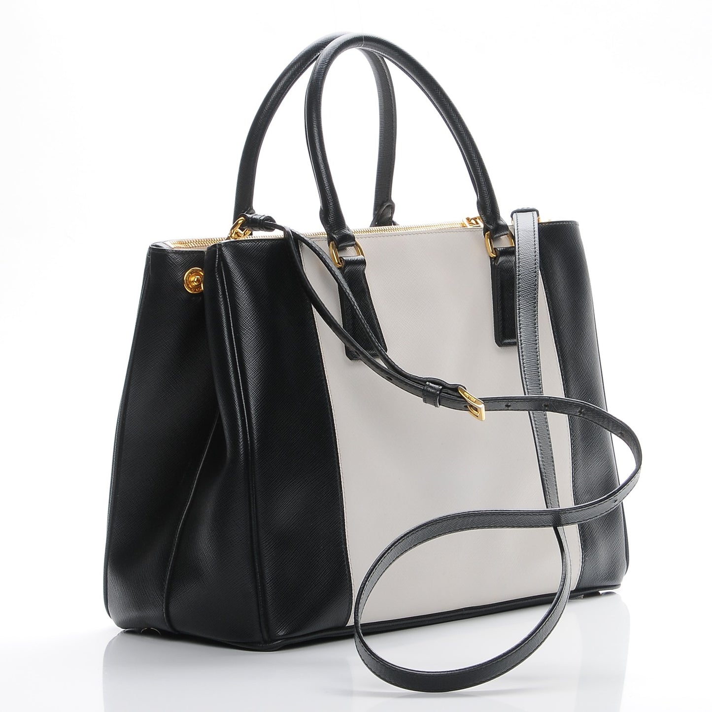 Saffiano Lux Colorblock Medium Galleria Double Zip Tote Black Talco