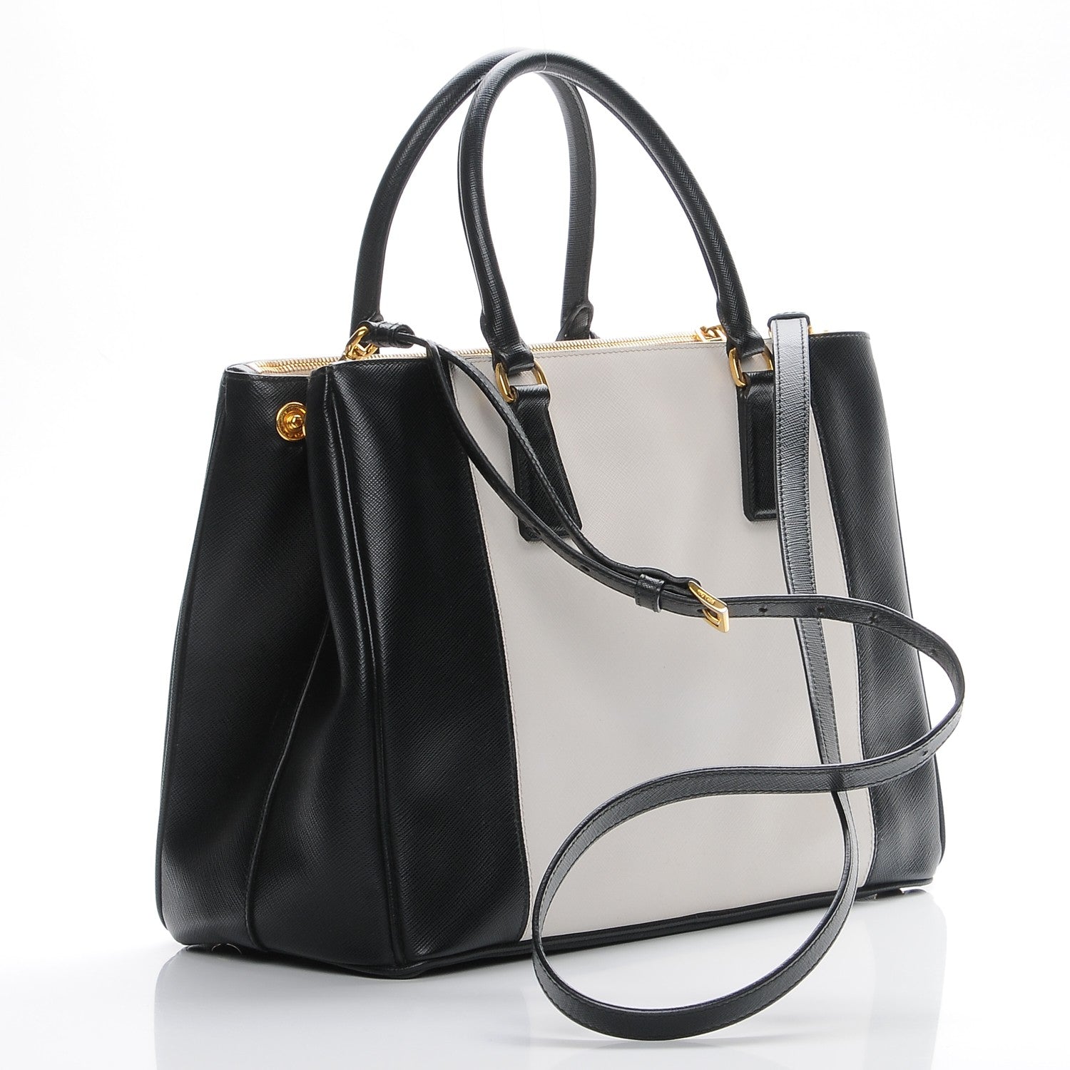 Prada Saffiano Lux Colorblock Medium Galleria Double Zip Tote Black Talco 4 of 11