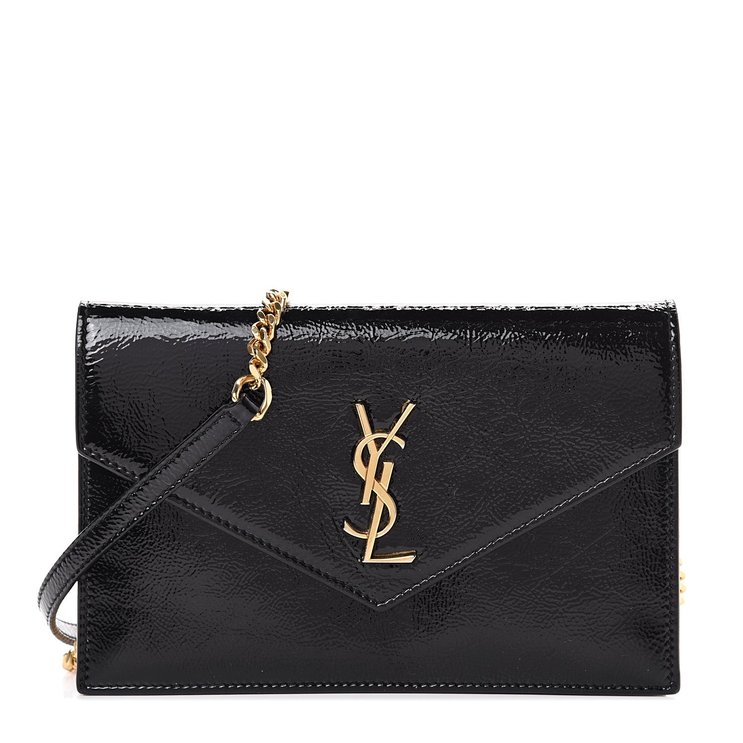 Saint Laurent Textured Patent Monogram Envelope Chain Wallet Black 1 of 10