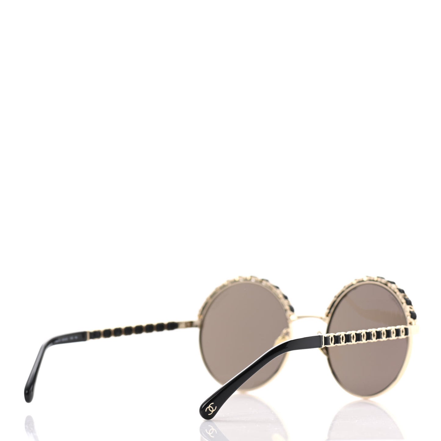 Metal Calfskin Round Chain Sunglasses 4265-Q Black