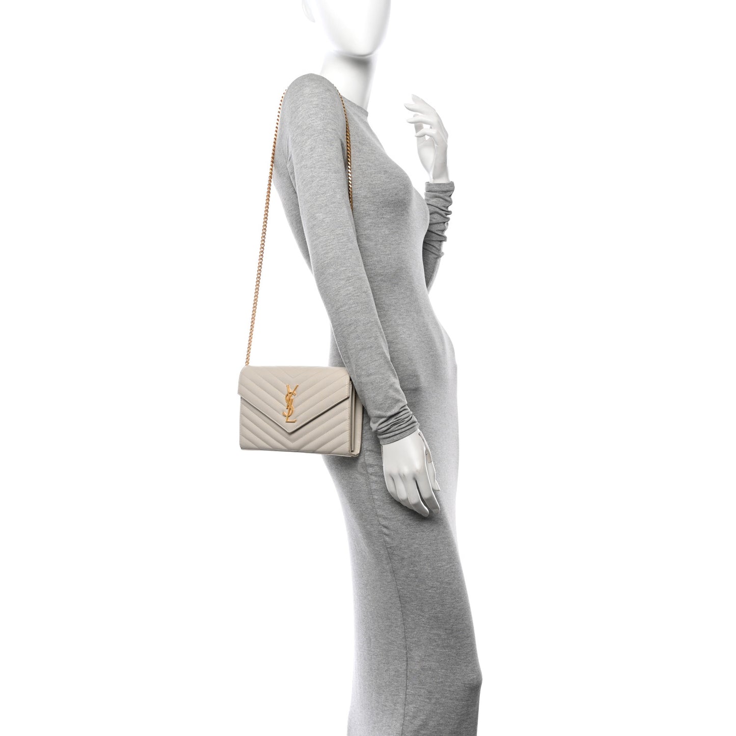 Grain De Poudre Matelasse Chevron Monogram Chain Wallet Crema Soft