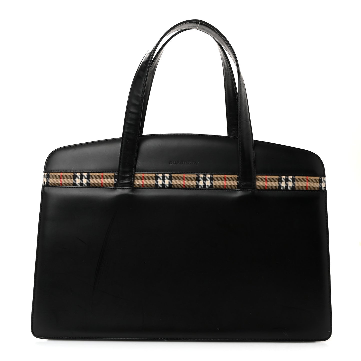 Glazed Calfskin House Check Briefcase Black