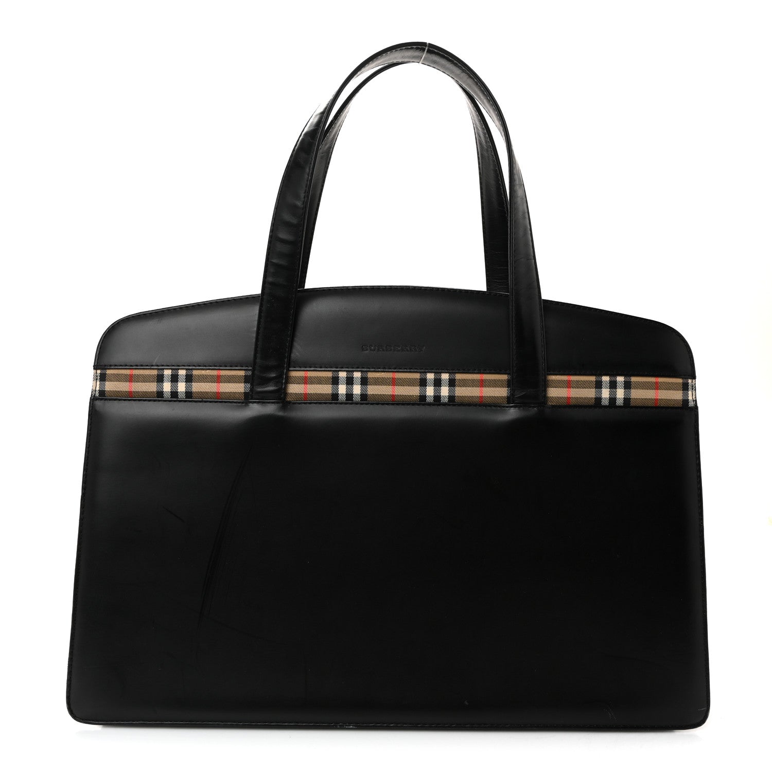 Burberry Glazed Calfskin House Check Briefcase Black 1 of 10