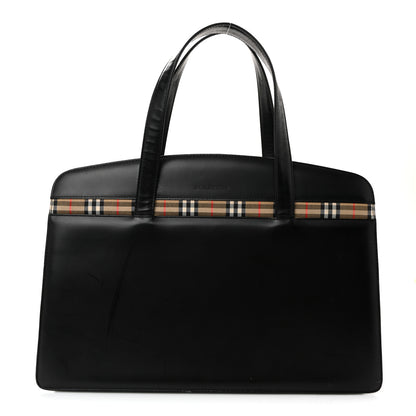 Burberry Glazed Calfskin House Check Briefcase Black 1 of 10