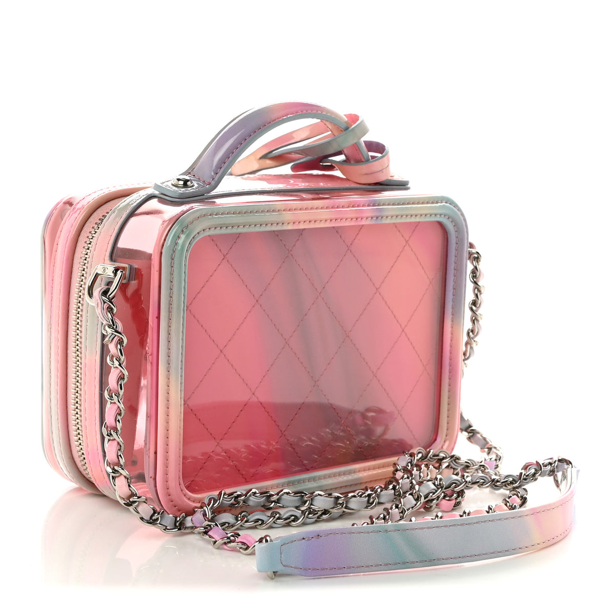 PVC Lambskin Filigree Small CC Filigree Vanity Case Pink Multicolor