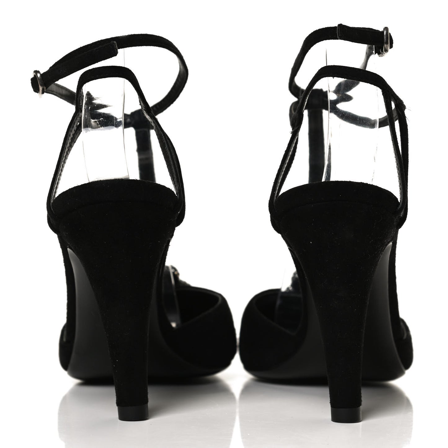 Suede Crystal Snake Embellished Ankle Strap Pumps 36.5 Black