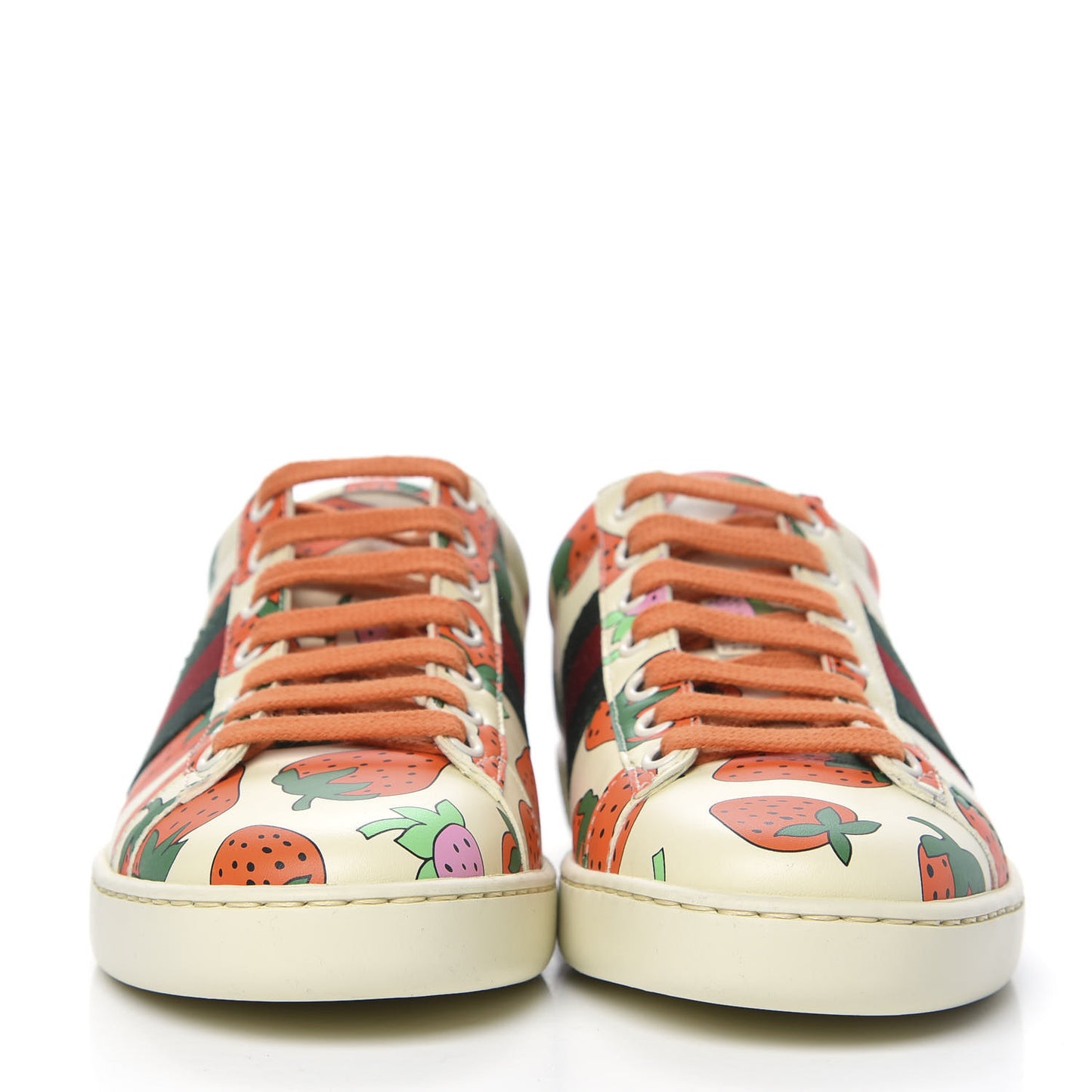 Calfskin Web Strawberry Print Womens Ace Sneakers 36 Ivory Red Green