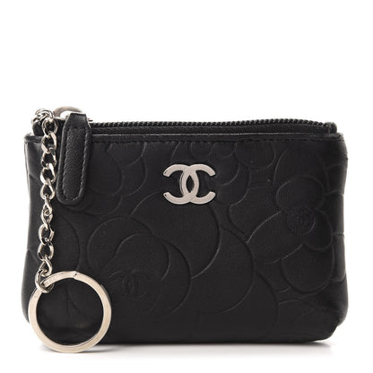 Chanel Lambskin Camellia Embossed Key Holder Case Black 1 of 7