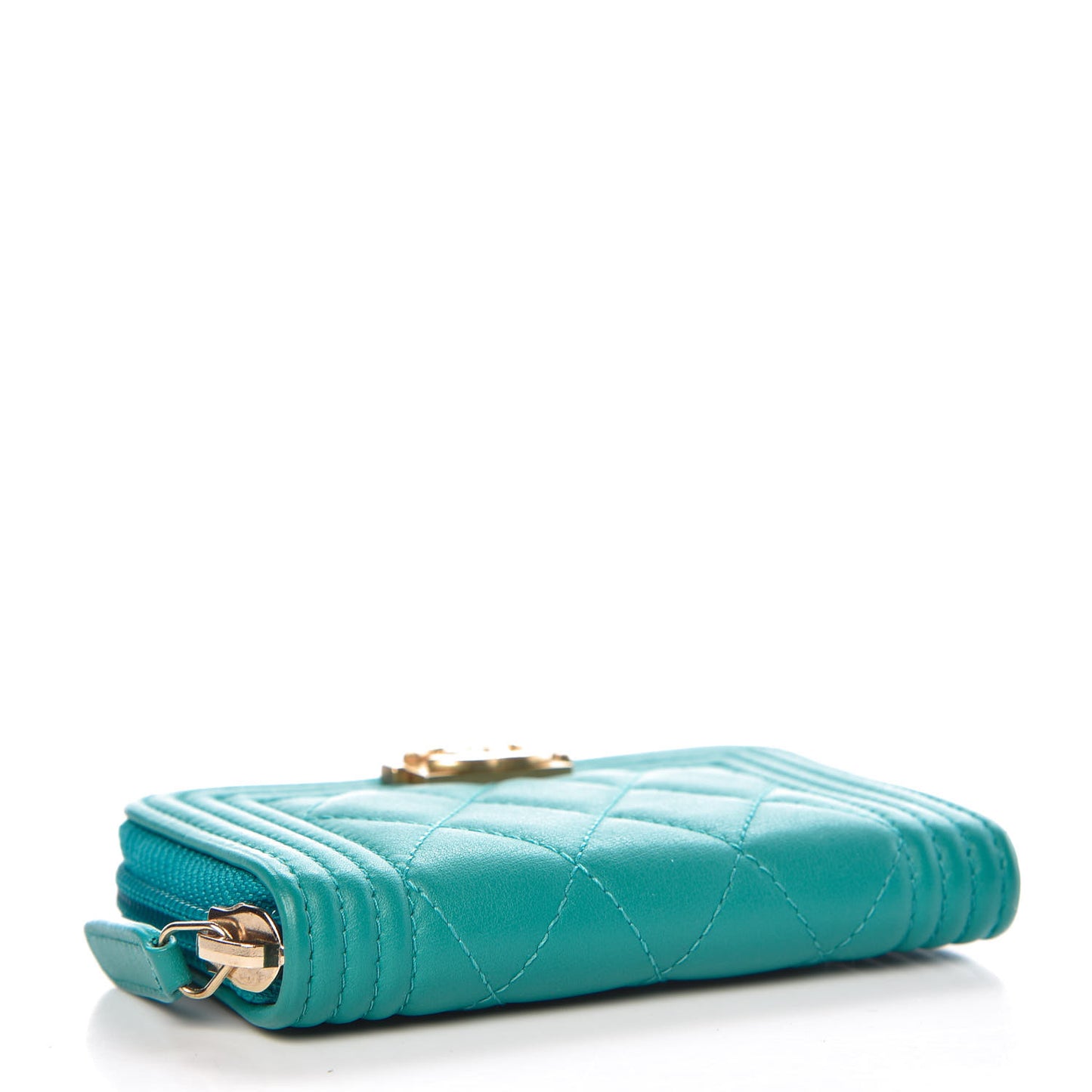 Calfskin Quilted Boy Zip Around Coin Purse Wallet Turquoise
