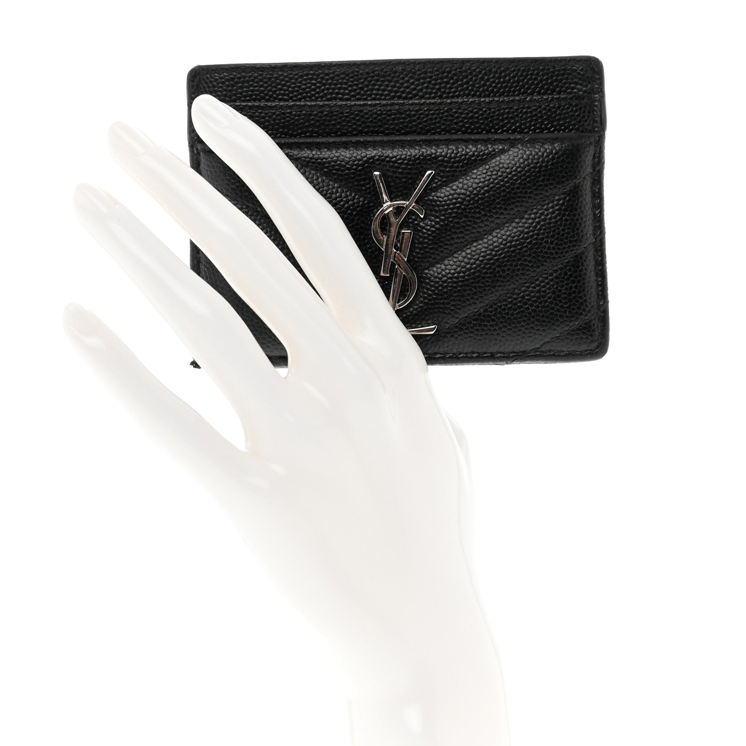 Saint Laurent Grain De Poudre Matelasse Chevron Monogram Credit Card Case Black 2 of 10