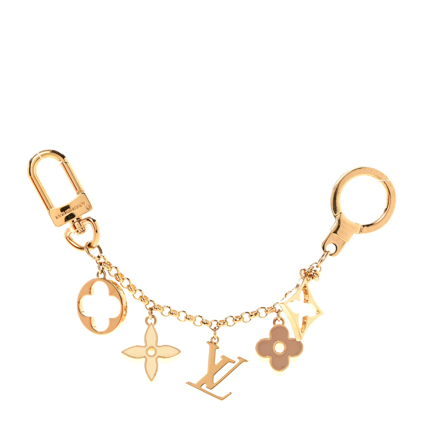 Brass Enamel Fleur De Monogram Bag Charm Chain Gold
