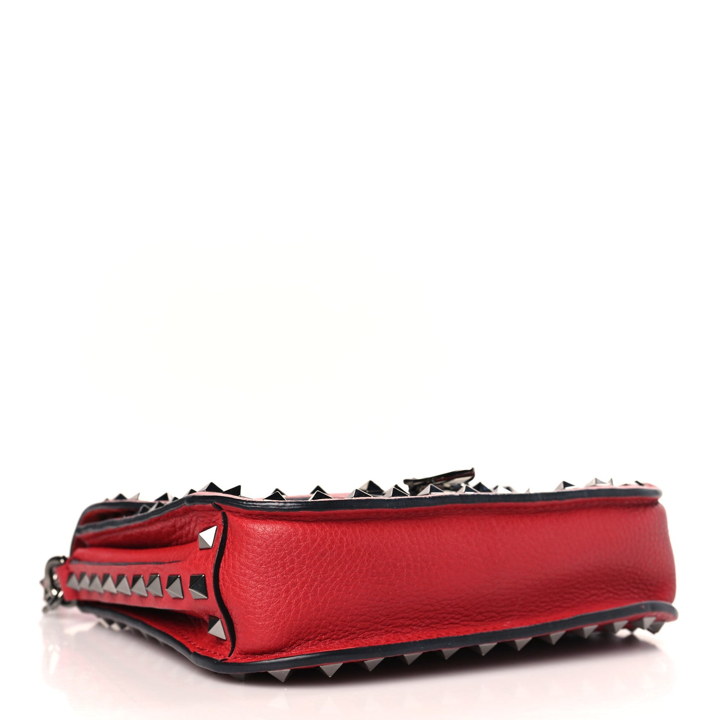 Pebbled Calfskin Rockstud Shoulder Flap Messenger Bag Rosso
