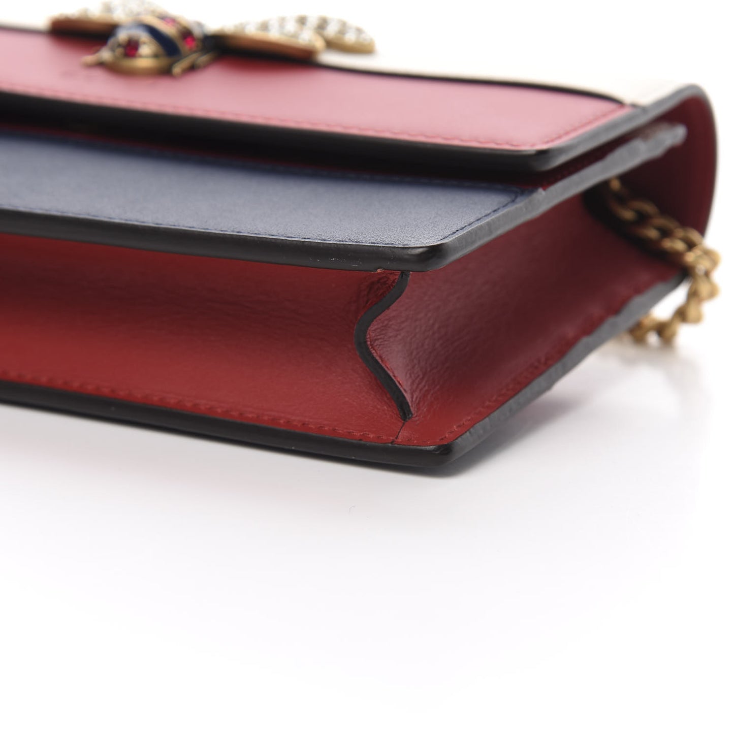 Calfskin Queen Margaret Chain Wallet Blue Agata Hibiscus Red Mystic White