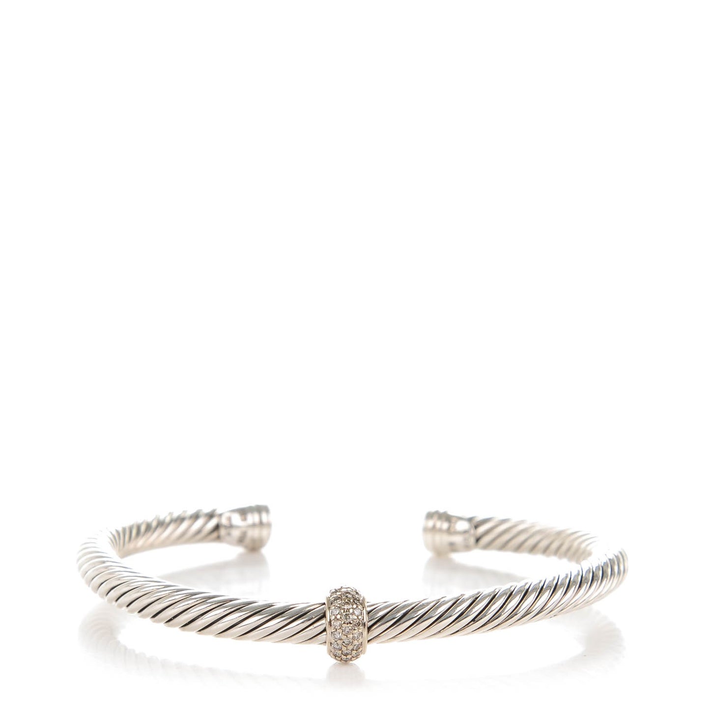 Sterling Silver 18K White Gold Diamond 5mm Cable Classics Station Bracelet