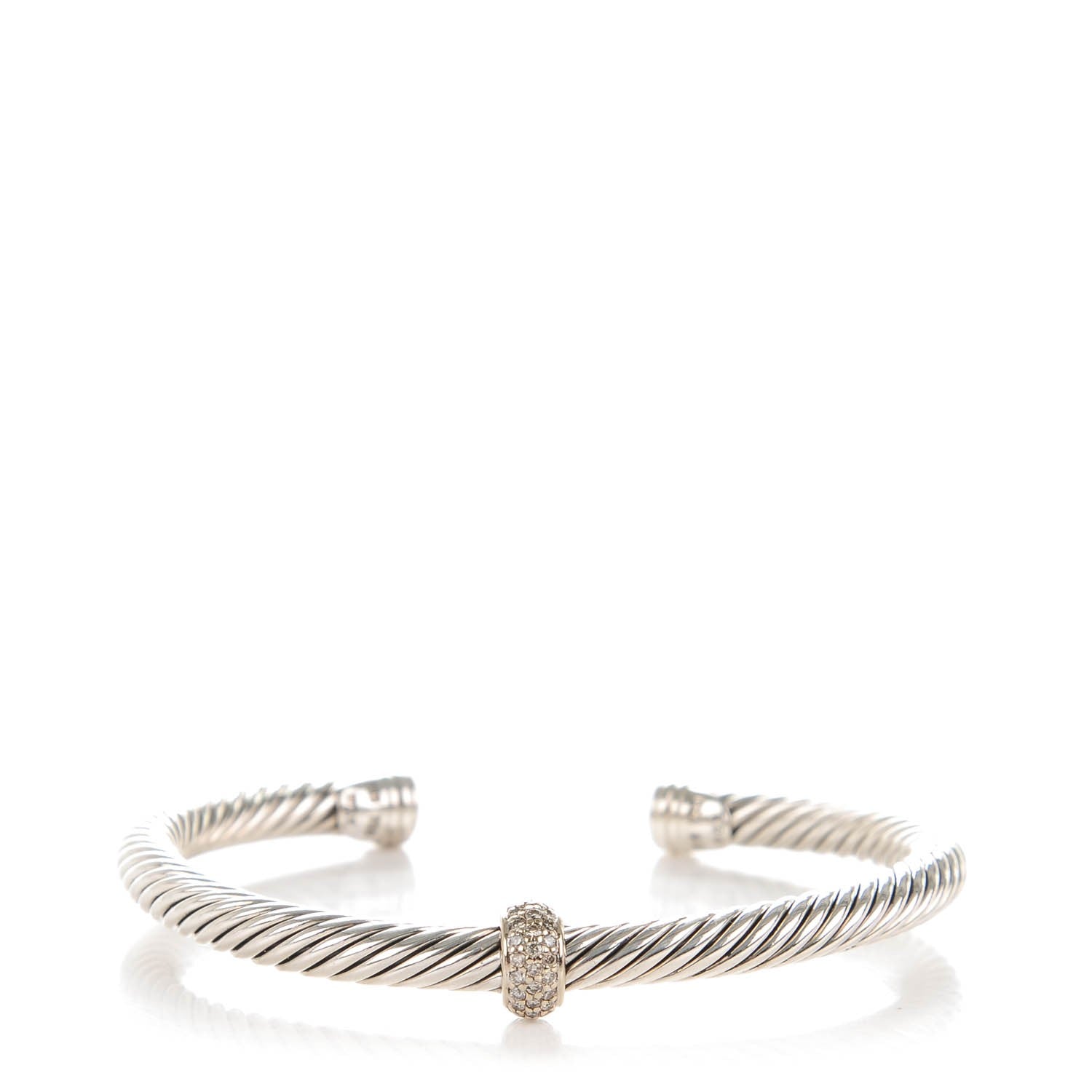 David Yurman Sterling Silver 18K White Gold Diamond 5mm Cable Classics Station Bracelet 1 of 5