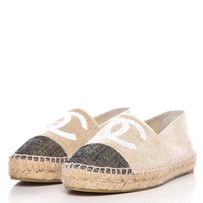 Chanel Toile Sequin CC Espadrilles 38 Beige Black 3 of 8