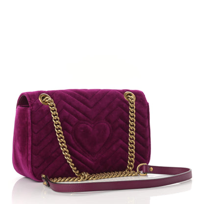 Gucci Velvet Matelasse Small GG Marmont Shoulder Bag Fuchsia Violet Cyclamen 3 of 10