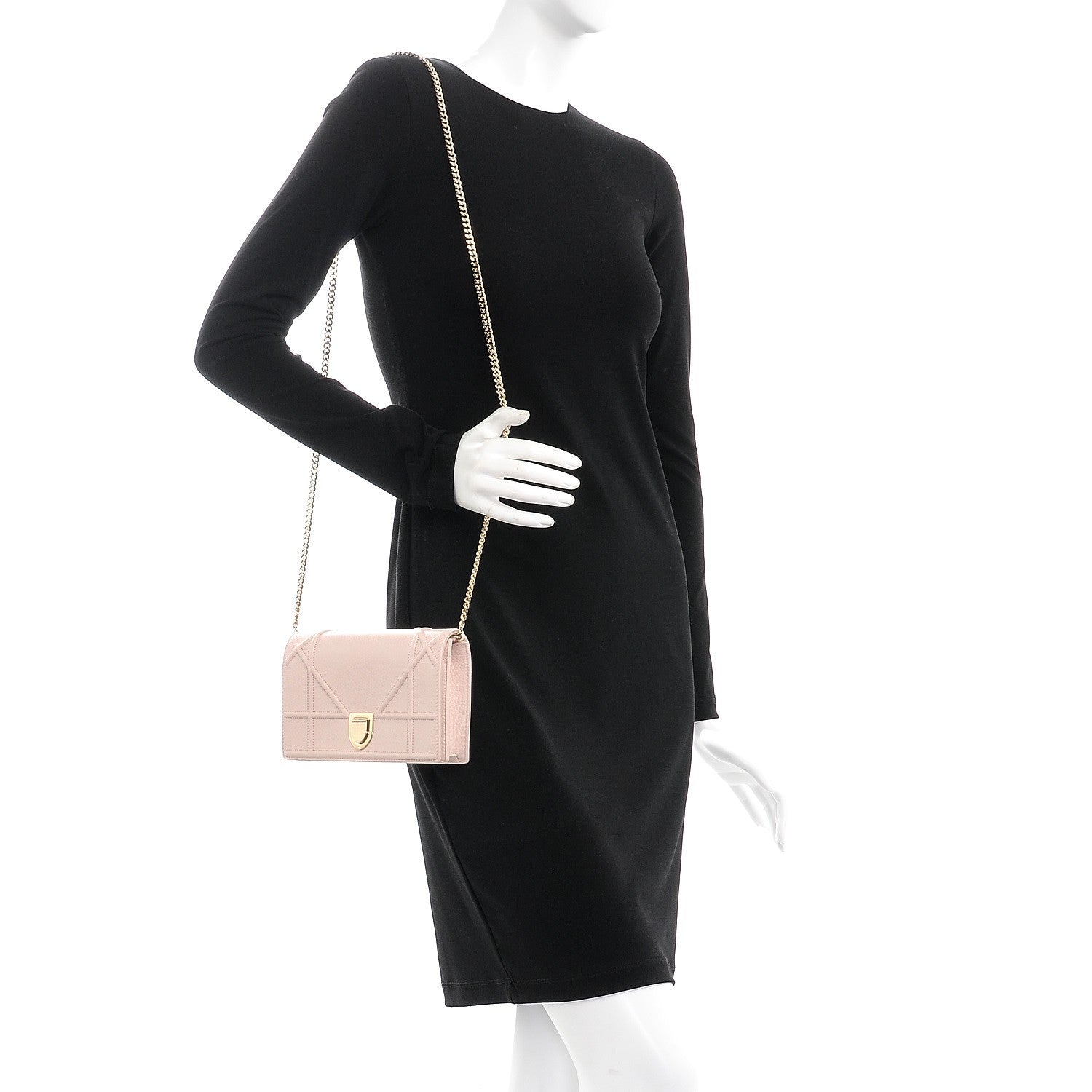 Christian Dior Grained Calfskin Diorama Wallet on Chain Pouch Rose Poudre 2 of 7