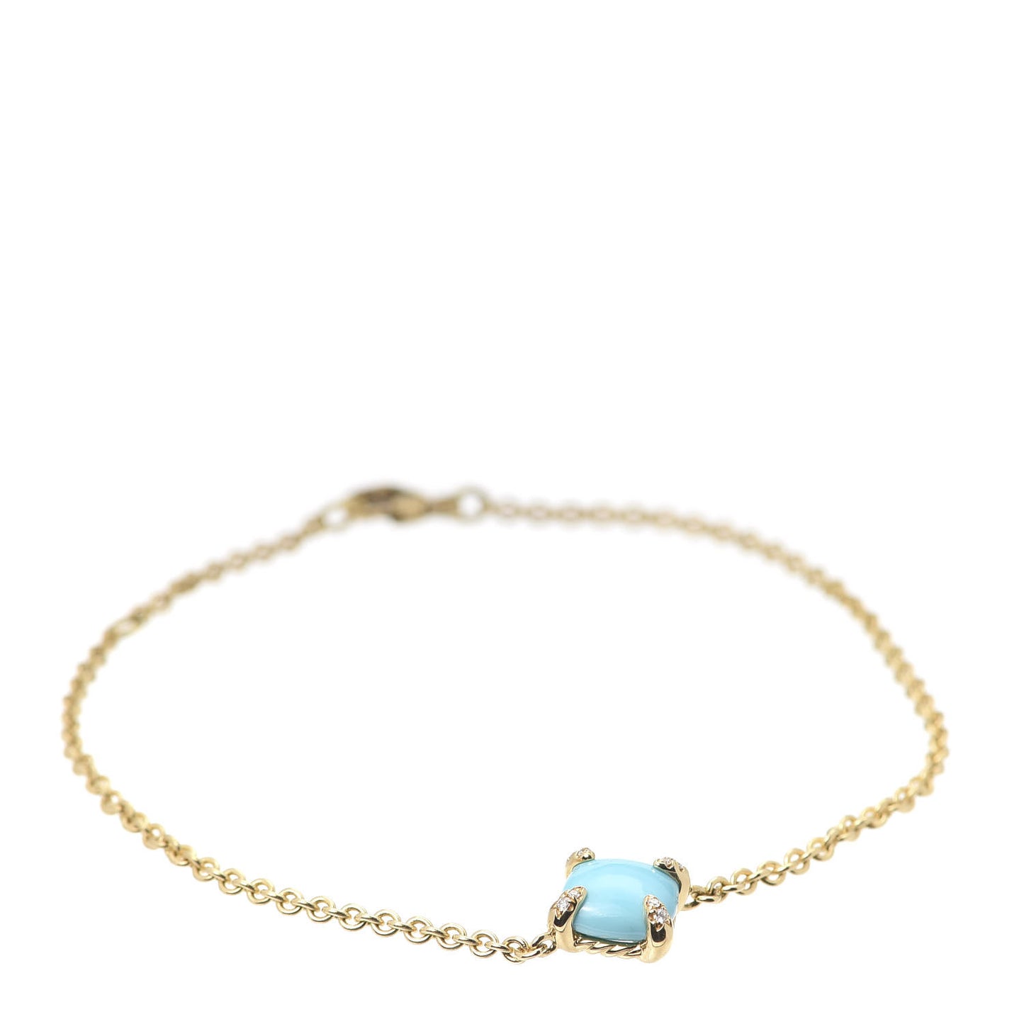 18K Yellow Gold Diamond Turquoise 8mm Chatelaine Bracelet