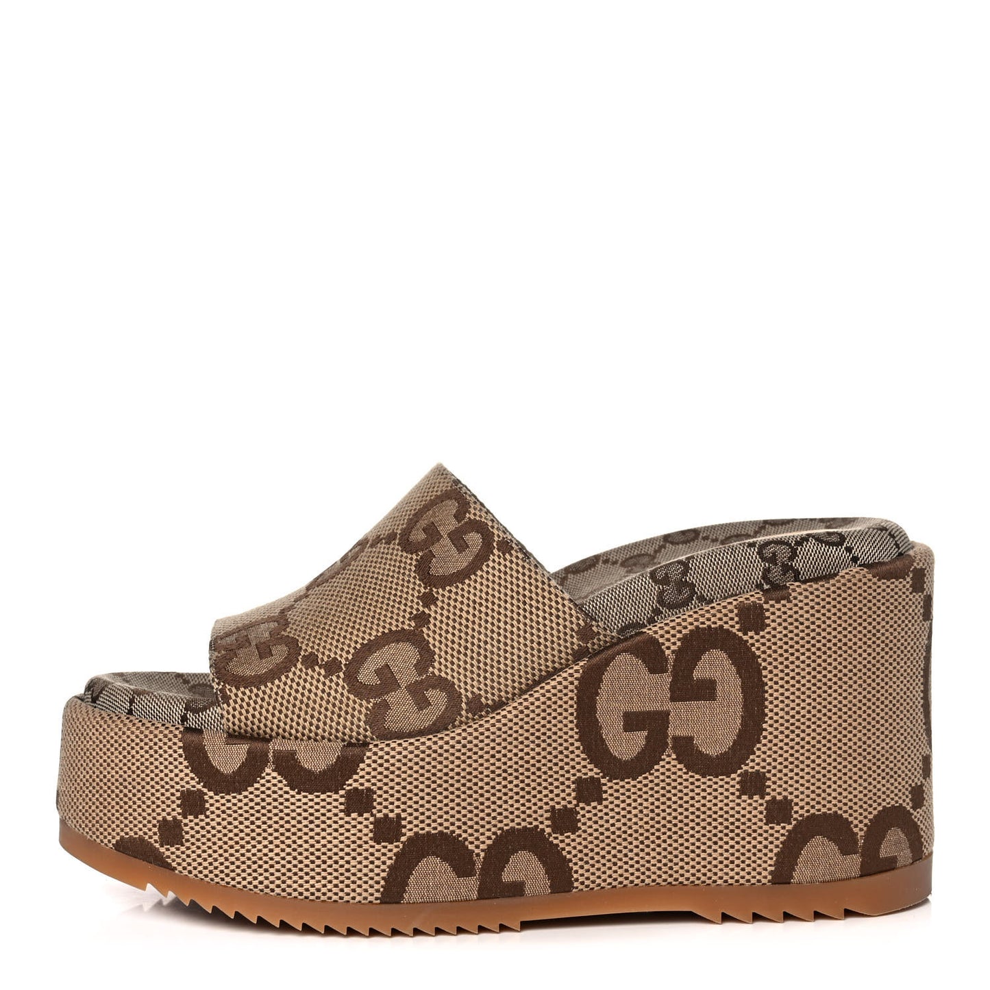 Monogram Jumbo GG Platform Slide Wedge Sandals 39 Camel Ebony