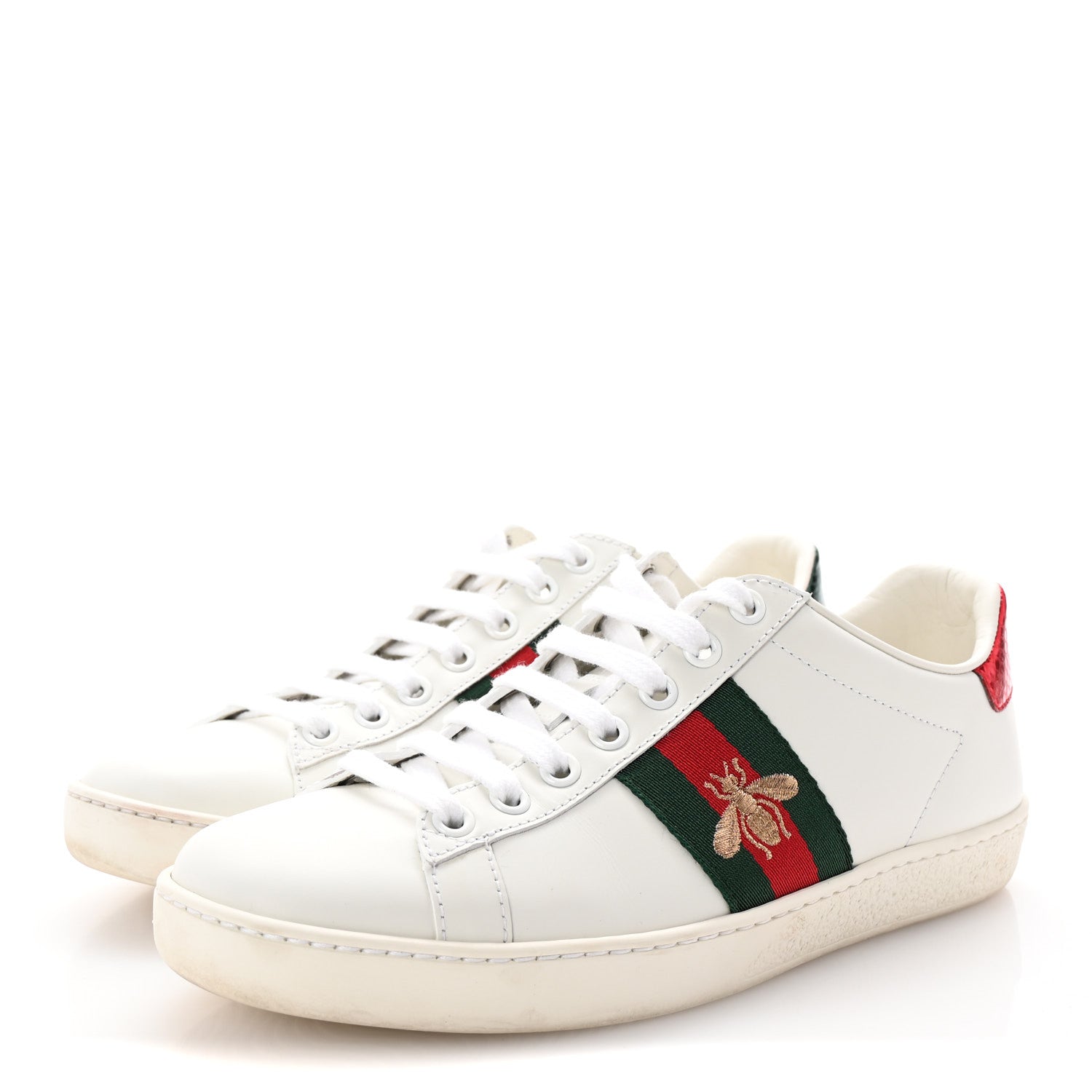 Gucci Calfskin Ayers Bee Embroidered Womens Ace Sneakers 36 White Green 4 of 11