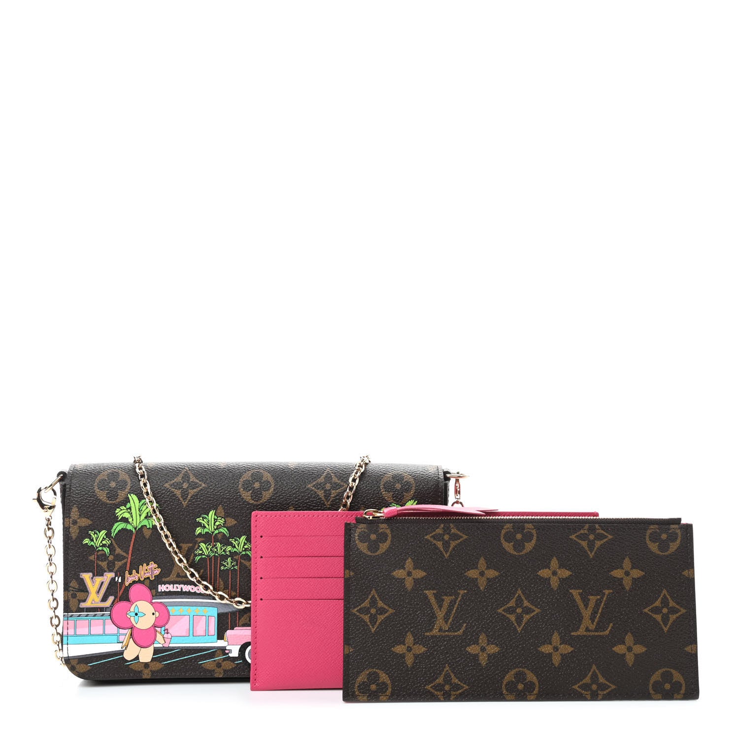 Louis Vuitton Monogram 2021 Christmas Animation Hollywood Pochette Felicie Chain Wallet Fuchsia 1 of 9