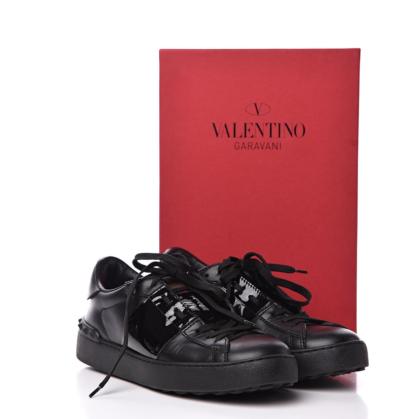 Calfskin Patent Rockstud Open Sneakers 38 Black