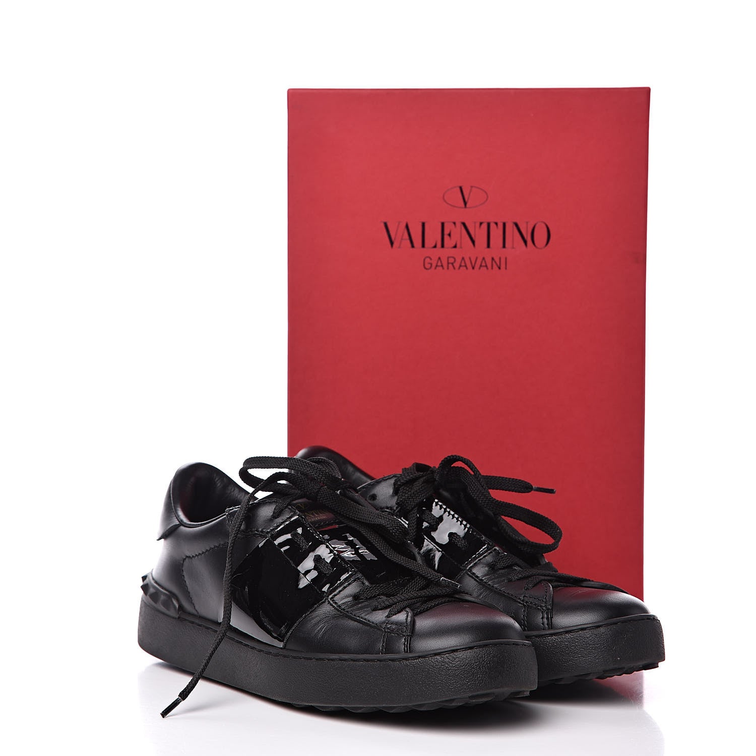 Valentino Garavani Calfskin Patent Rockstud Open Sneakers 38 Black 11 of 11
