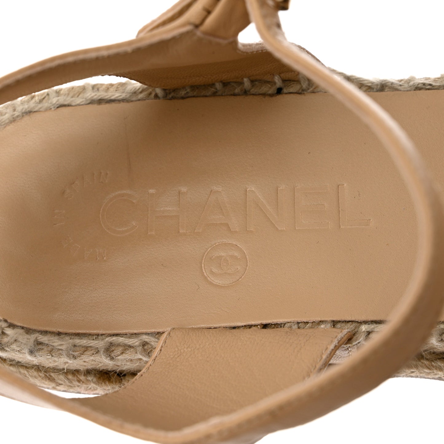 Lambskin Cap Toe CC Espadrille Sandals 38 Beige Black