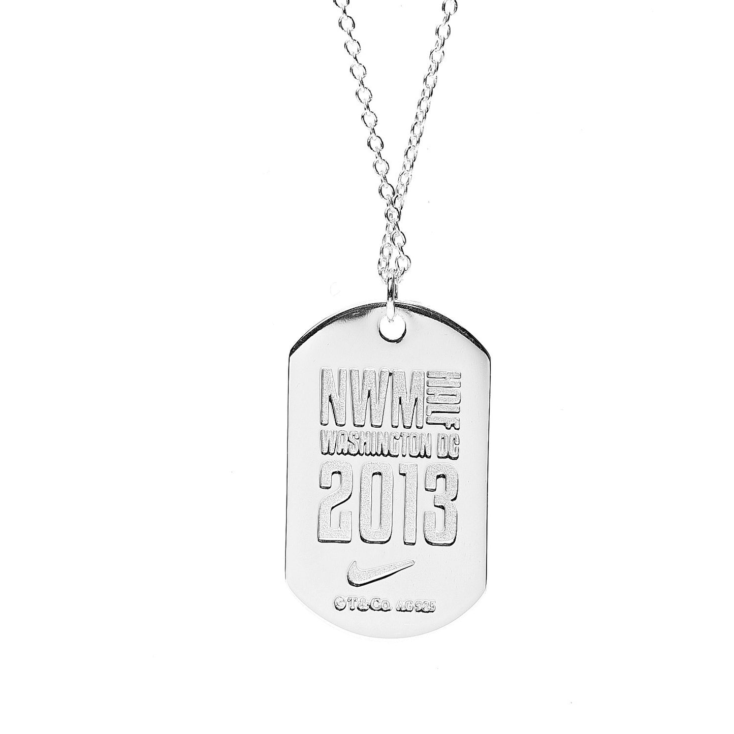 Sterling Silver Nike Marathon DC 2013 Dog Tag Pendant Necklace