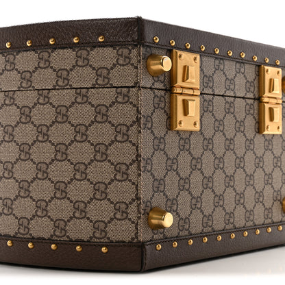 Gucci GG Supreme Monogram Textured Dollar Calfskin Web Savoy Hat Box Beige Ebony New Acero 7 of 12