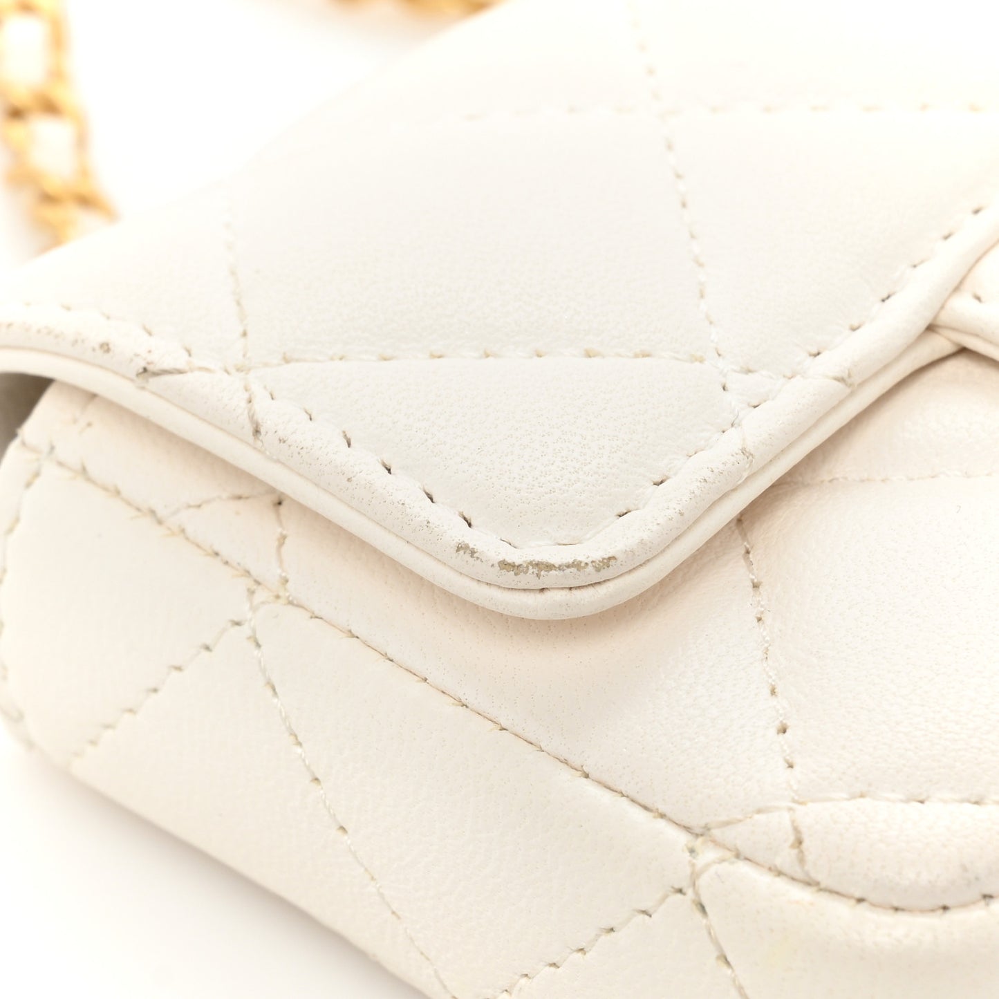 Lambskin Enamel Quilted Mini Chain Belt Bag White