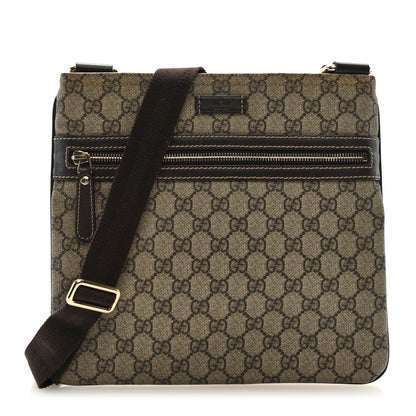 Gucci GG Supreme Monogram Selleria Calfskin Small Flat Side Zip Messenger Bag Beige Ebony Cocoa Dark Chocolate 1 of 8