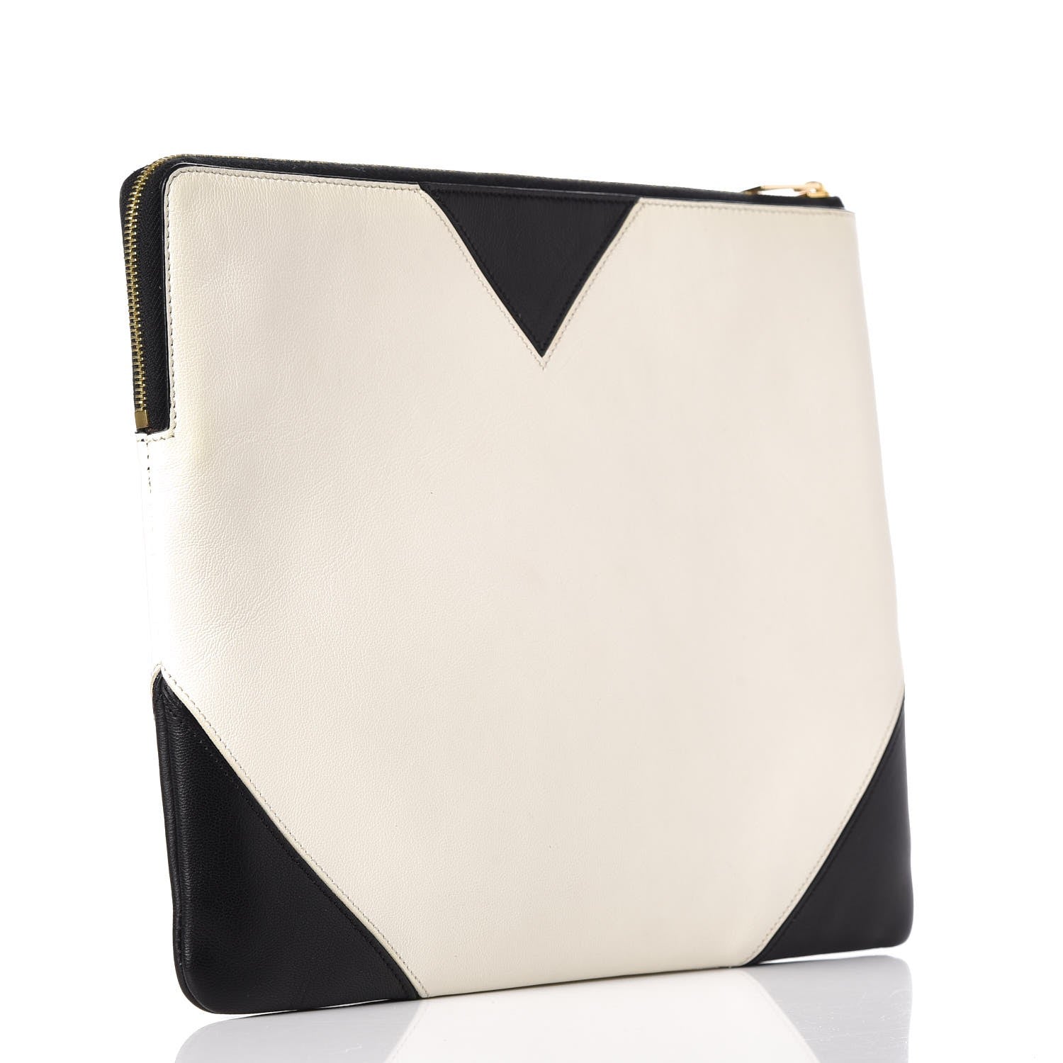 Celine Lambskin Bi-Color Coeur iPad Clutch White Black 3 of 7